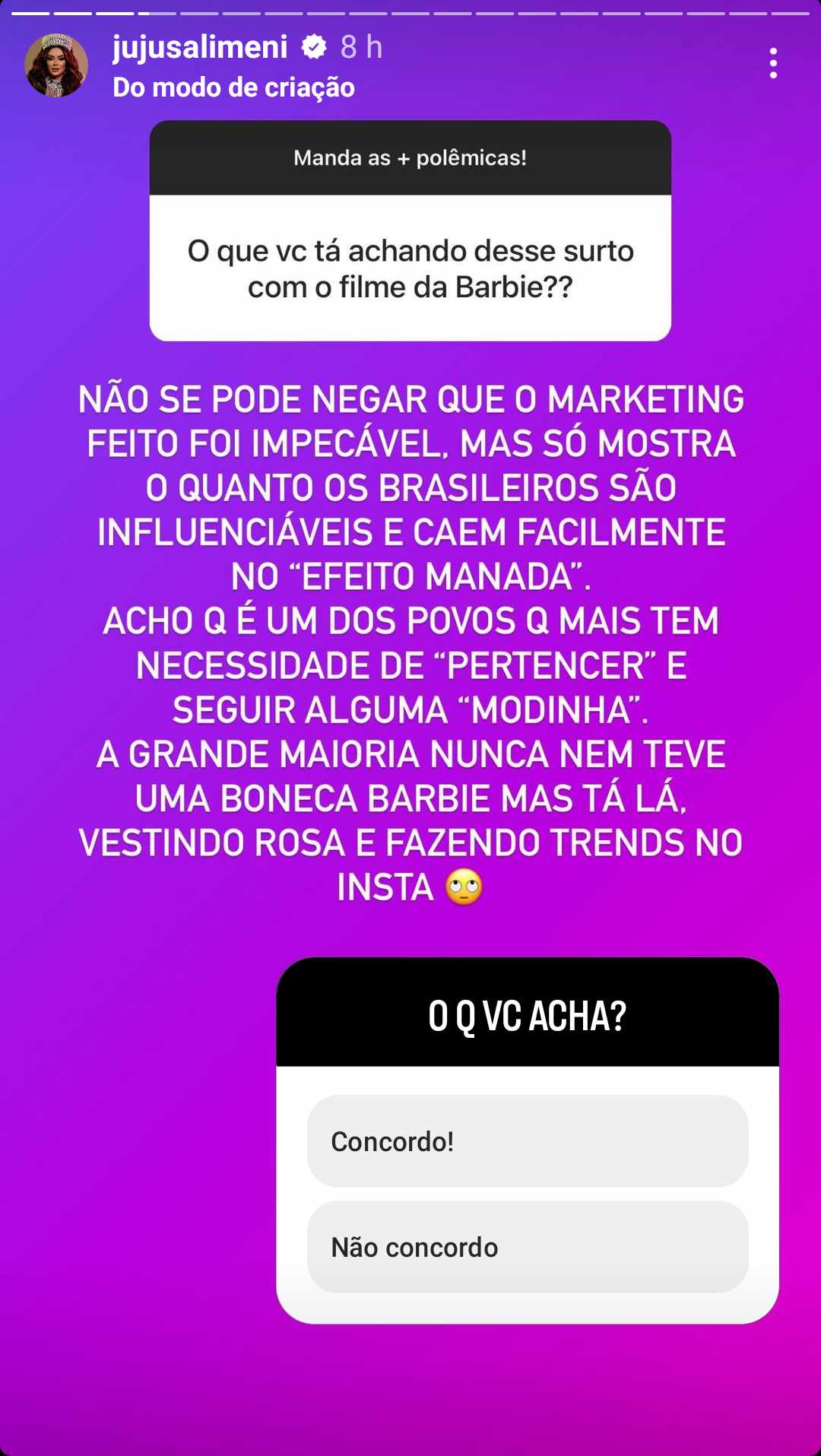 Juju Salimeni dá sua opinião sincera sobre filme da Barbie: "Influenciáveis"