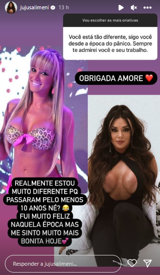 Juju Salimeni mostra antes e depois