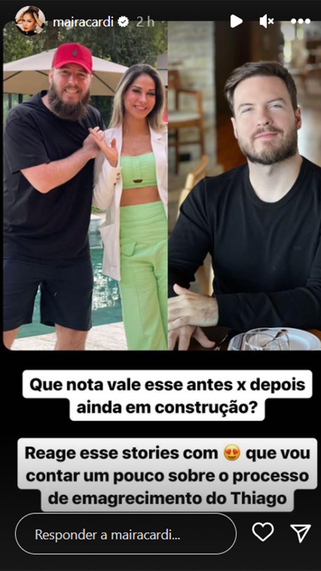 Maíra Cardi mostra antes e depois de Thiago Nigro