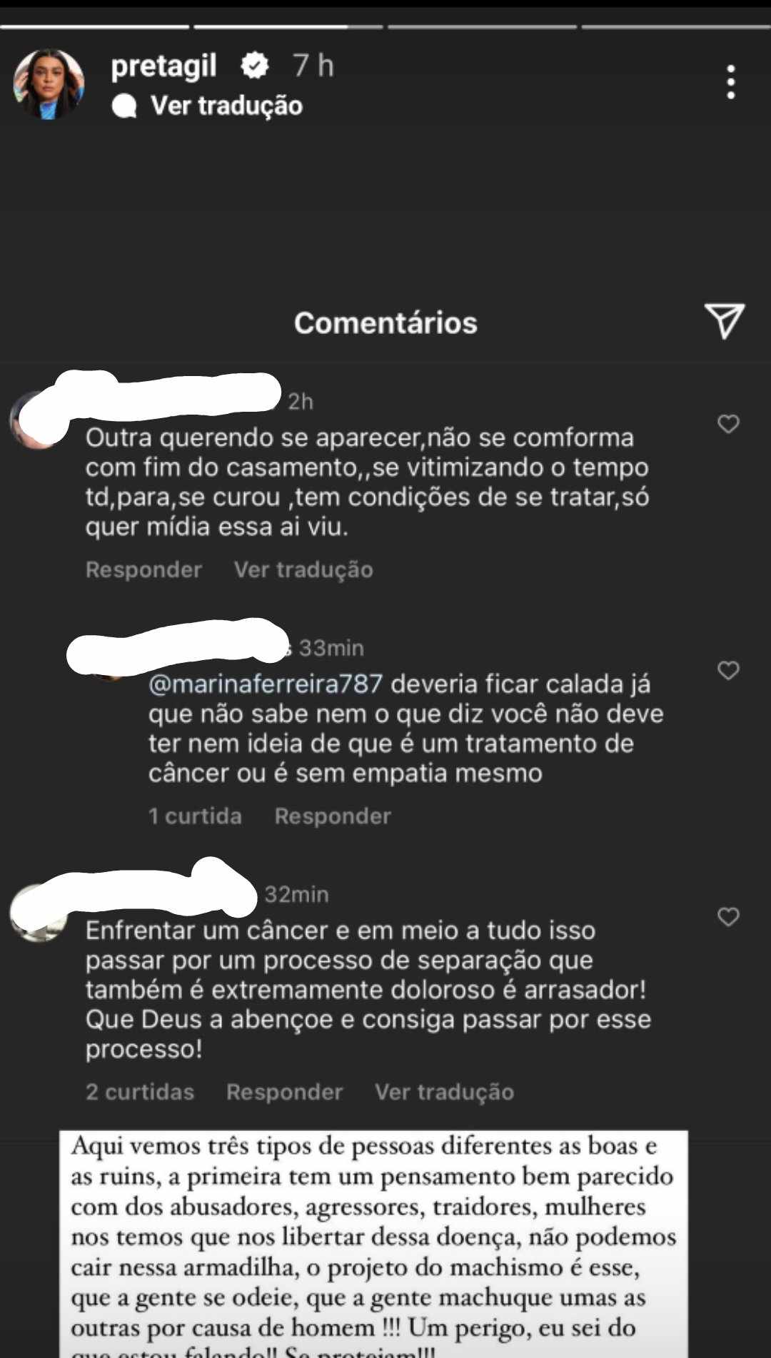 Preta Gil exibe comentários