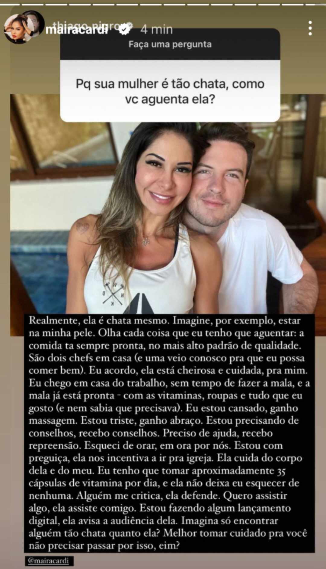 Thiago Nigro fala sobre chatice de Maíra Cardi