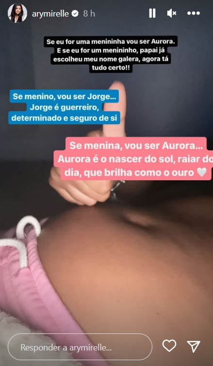 Ary Mirelle revela possível nome do bebê