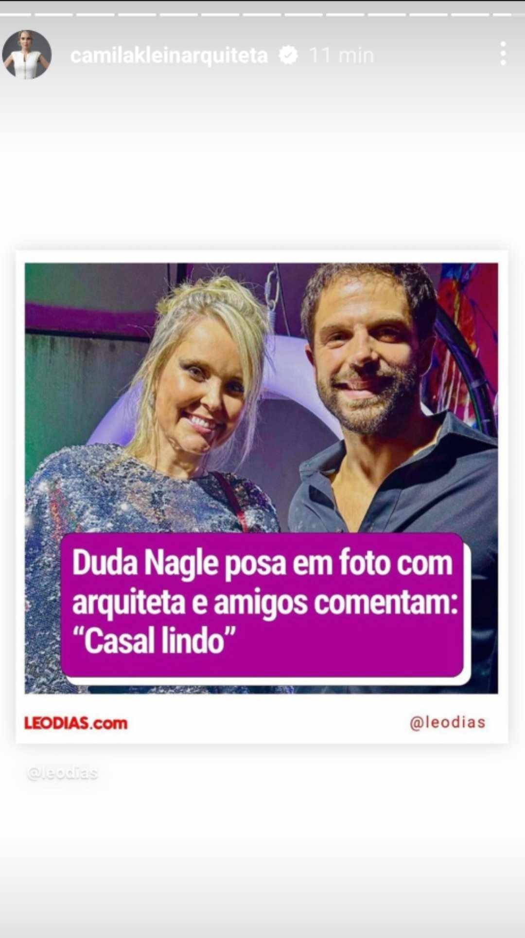 Camila Klein reposta matéria com Duda Nagle