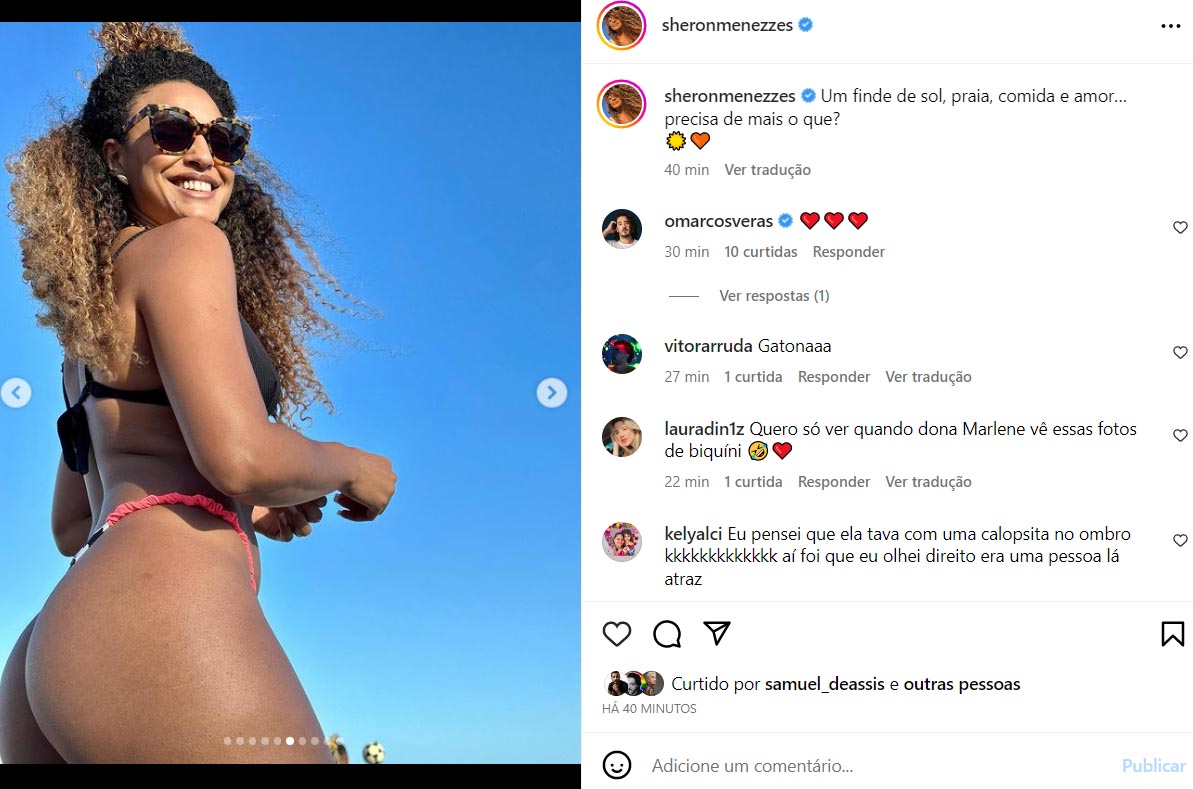 Sheron Menezzes renova o bronzeado na praia