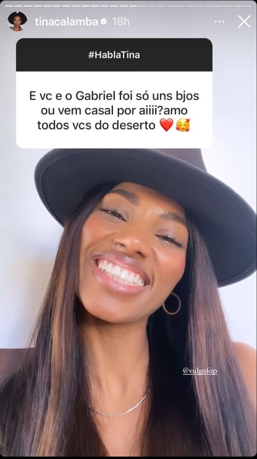 Tina ainda foi perguntada se teria ficado com Gabriel Fop, outro participante do BBB 23, e se exitia a possibilidade de um namoro. 