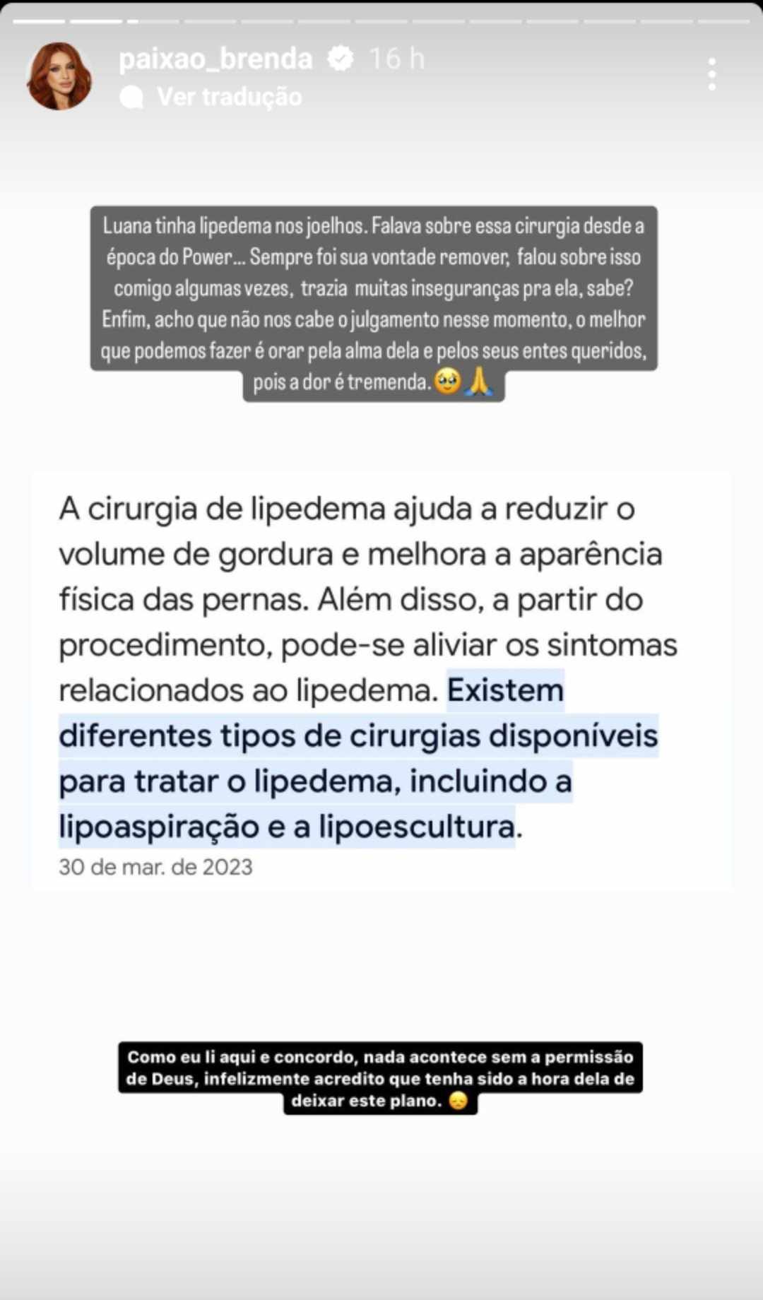 motivo cirurgia luana andrade