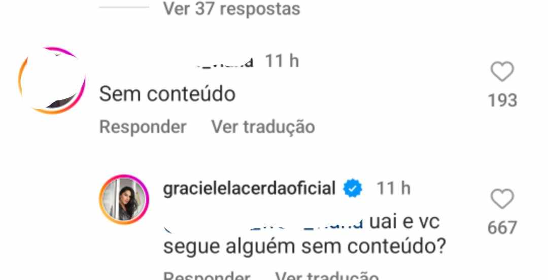 Graciele Lacerda rebate comentário