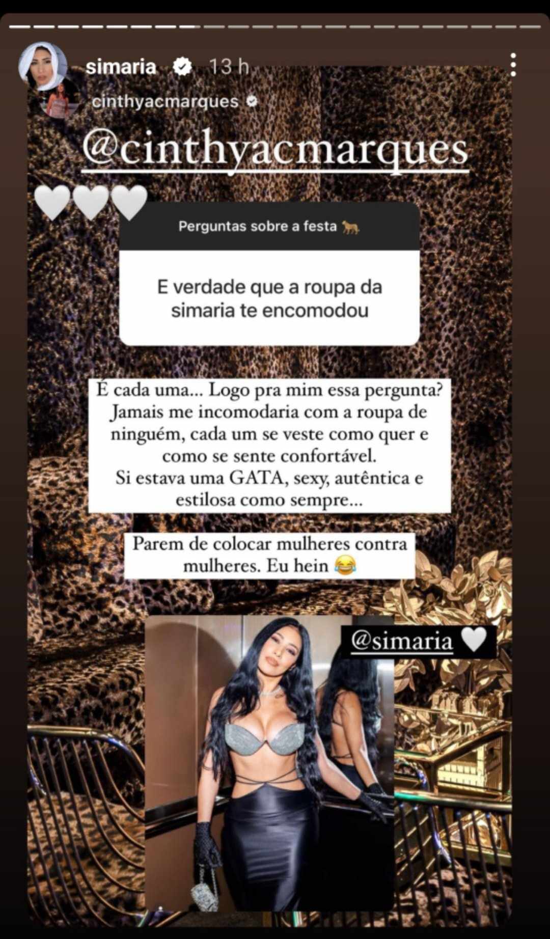 Cinthya Marques revela o que achou do look de Simaria