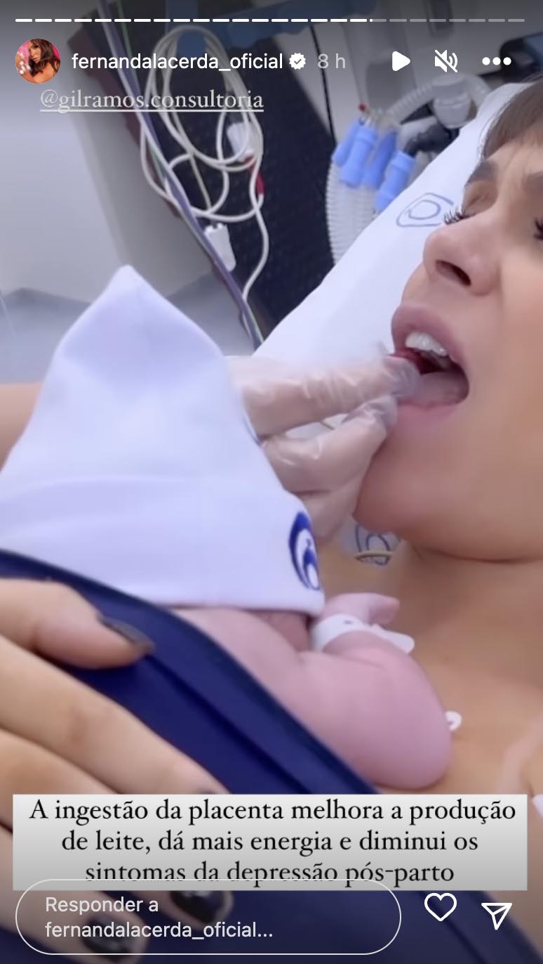 Fernanda Lacerda revela que comeu um pedaço da sua placenta