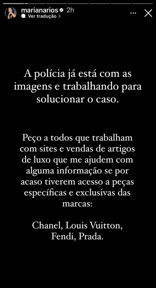 A apresentadora comentou em seu Instagram que os assaltantes levaram joias, bolsas, sapatos e diversos artigos de luxo. 