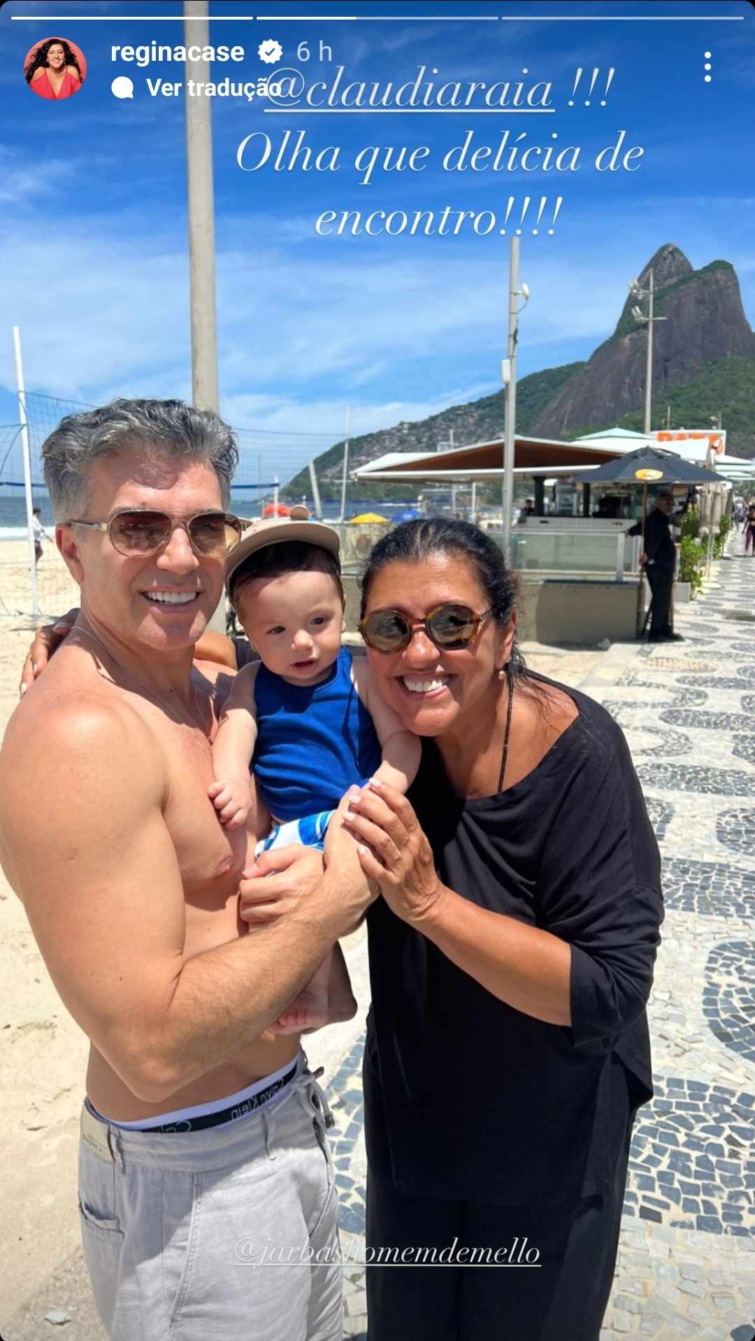 Regina Casé se encontra com filho de Claudia Raia e declara: "Amor à primeira vista"