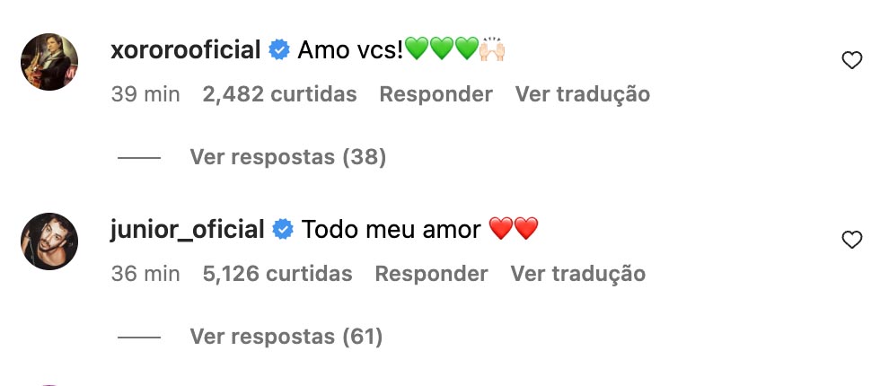 Comentários de Xororó e Junior