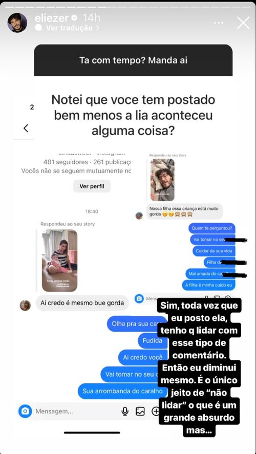 Como resposta, o participante do BBB 22 apenas colocou prints de mensagens recebida nas redes sociais. 