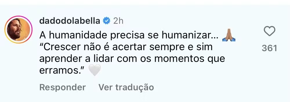 Dado Dolabella desabafa após ser criticado por canção para