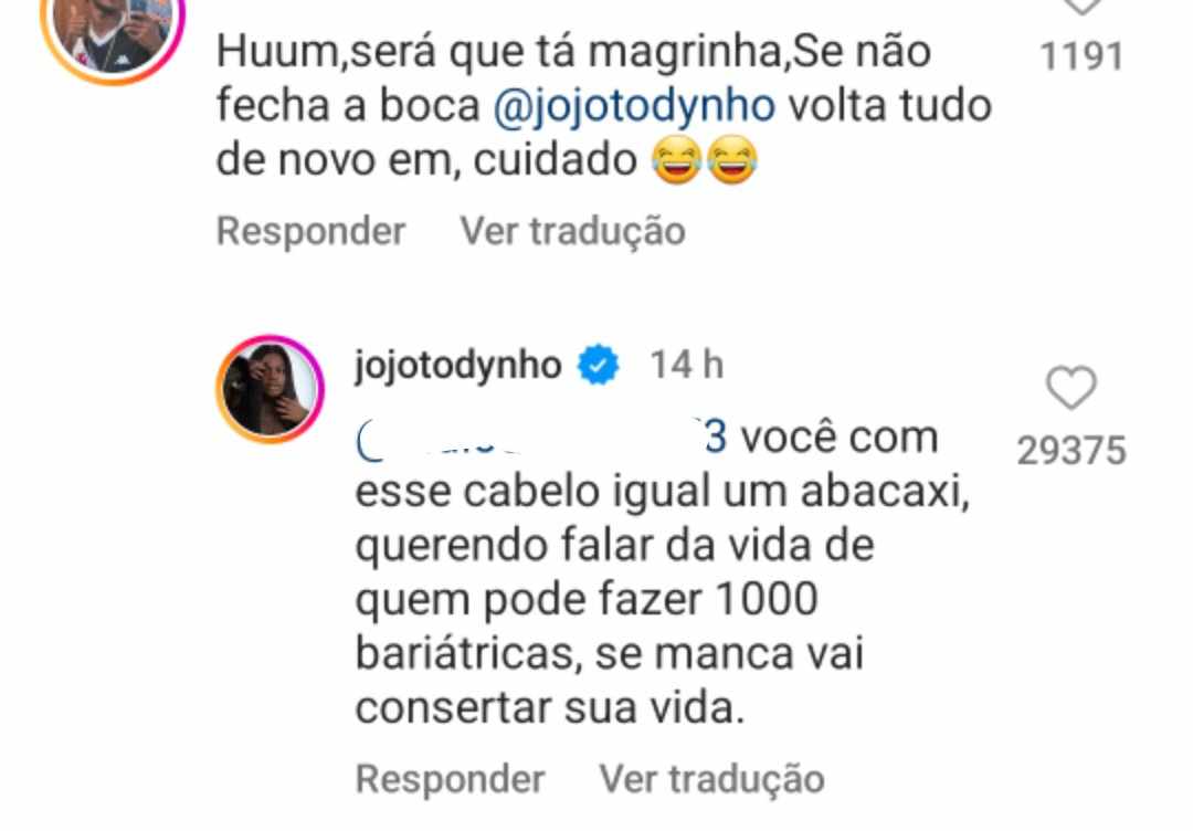 Jojo Todynho rebate seguidor