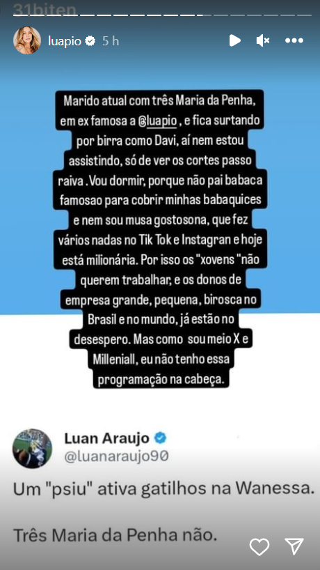 Luana Piovani compartilha crítica sobre Wanessa Camargo. Foto: Reprodução / Instagram