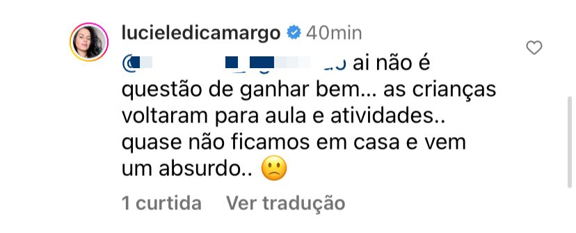 Luciele di Camargo usa as redes sociais para reclamar de conta de luz