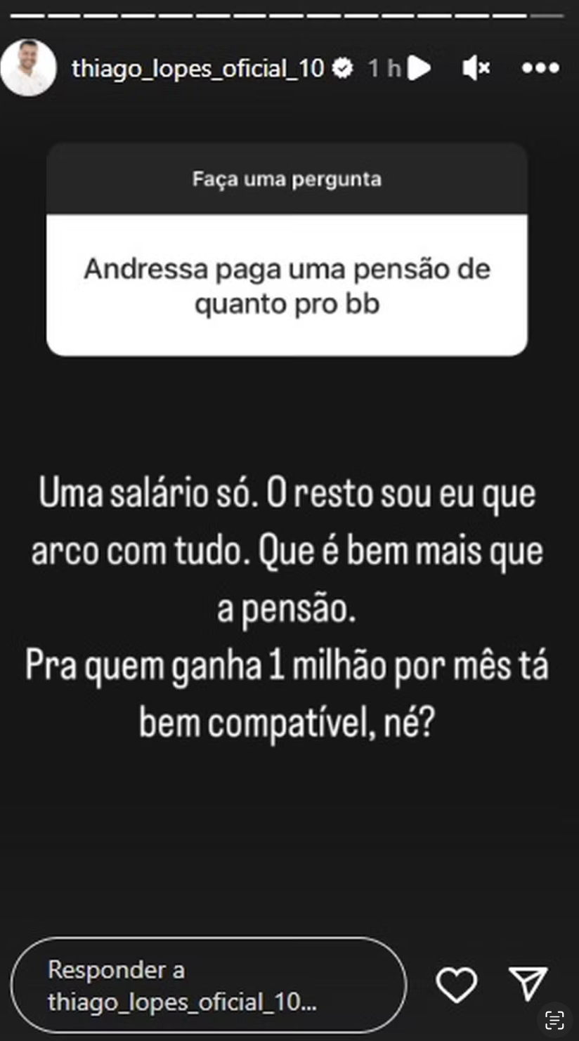 Thiago Lopes revela o valor da pensão de Andressa Urach para o filho deles 