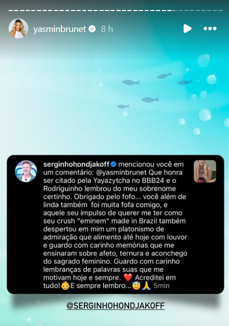 Sérgio Hondjakoff fala sobre Yasmin Brunet. Foto: Reprodução / Instagram