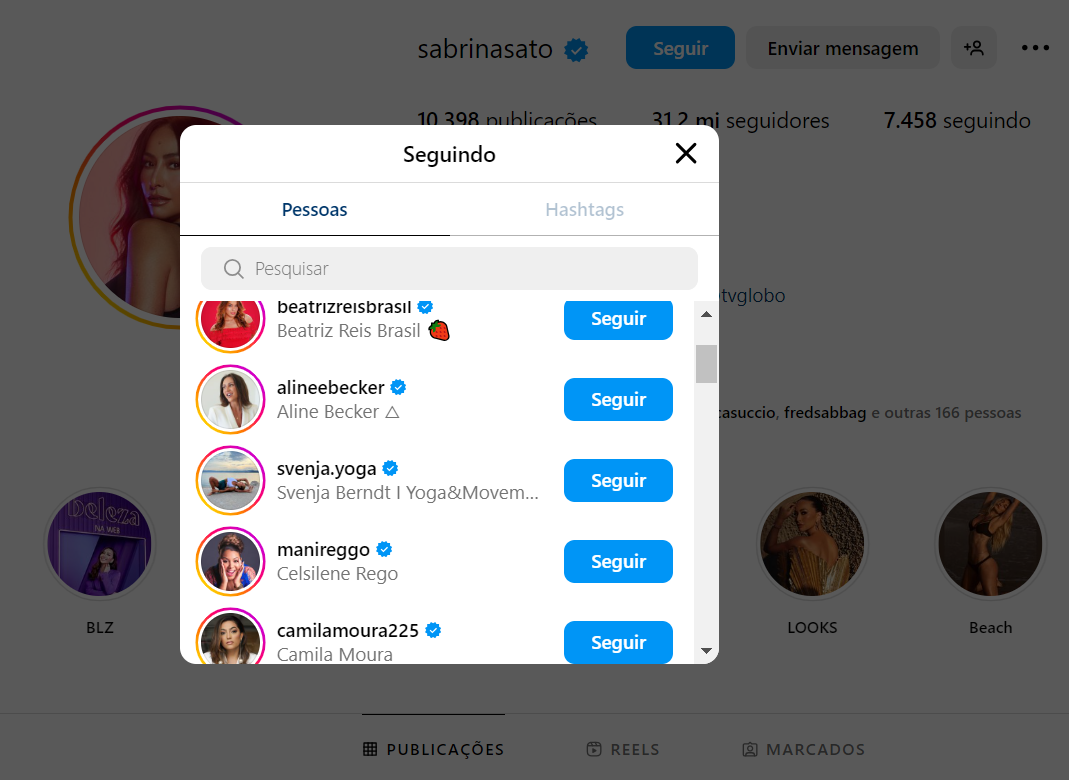 Sabrina Sato começa a seguir Beatriz