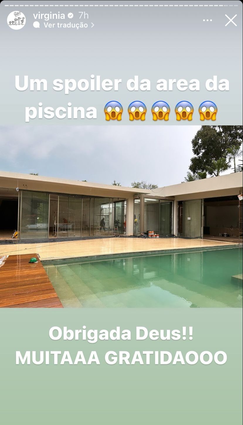 Virginia exibe piscina de nova mansão nas redes sociais