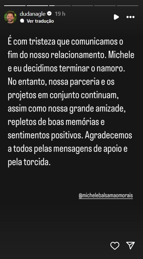 Duda Nagle anuncia fim do namoro - Foto: Reprodução / Instagram