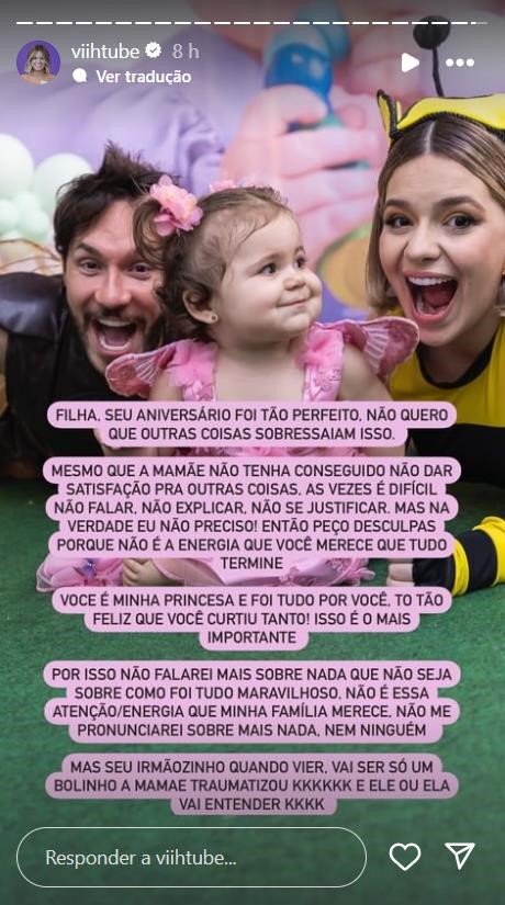 Viih Tube desabafa após festa da filha - Foto: Reprodução / Instagram