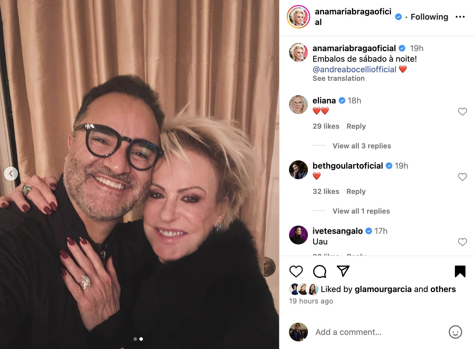 Ana Maria Braga exibe foto com Fabio Arruda