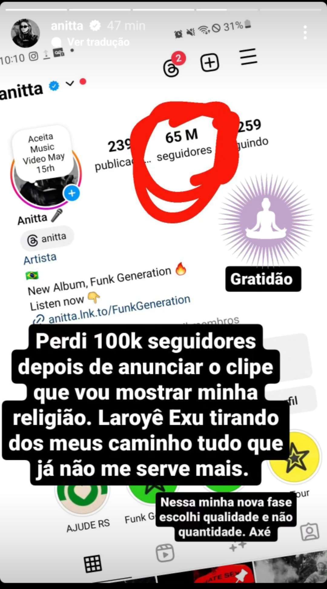 Anitta perde seguidores