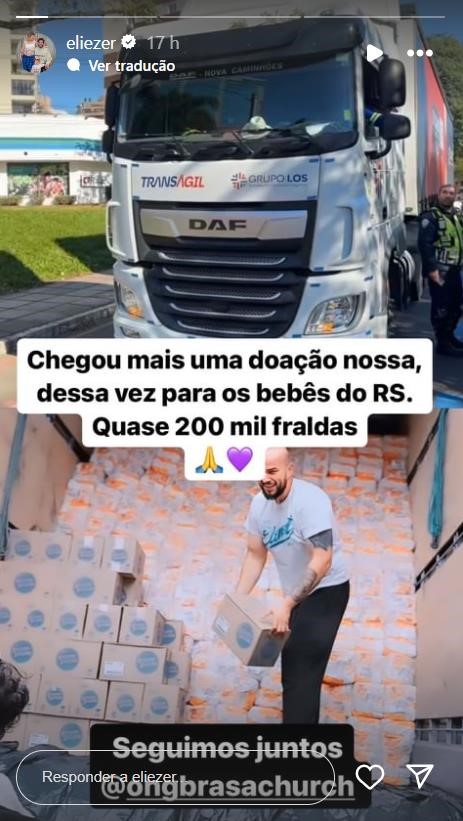 Eliezer e Viih Tube enviam doação para o RS - Foto: Reprodução / Instagram