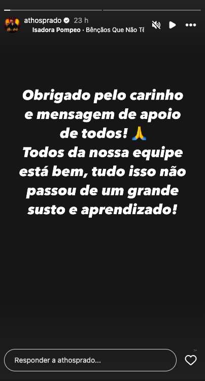 Athos Prado agradece apoio após acidente - Foto: Reprodução / Instagram