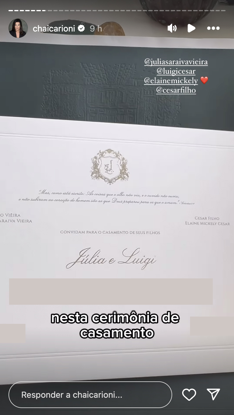 Convite do casamento de Luigi e Júlia - Foto: Reprodução / Instagram