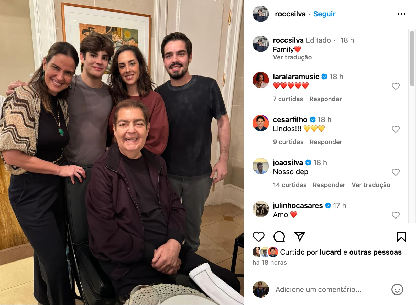 Faustão surge em nova foto ao lado de sua esposa e filhos: "Turma linda"