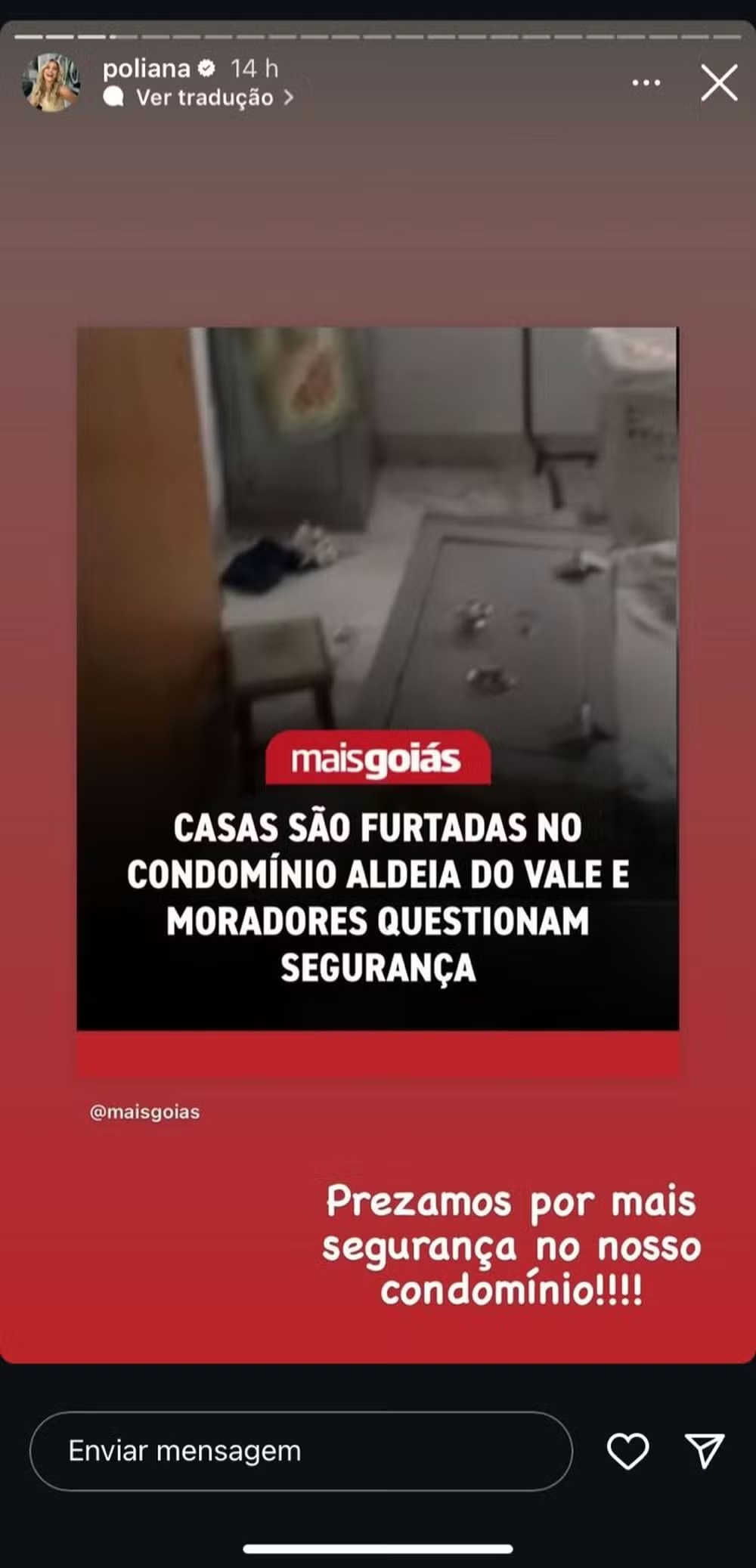 Poliana Rocha pede por segurança (Reprodução/Instagram) 