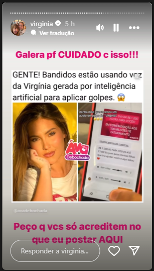 Virginia alerta seguidores sobre golpe 