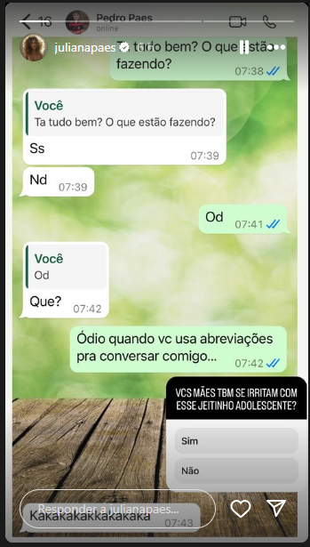 Juliana Paes mostra conversa com o filho mais velho