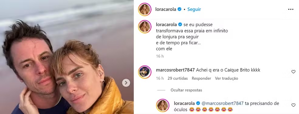 Carolina Dieckmann responde seguidor no Instagram