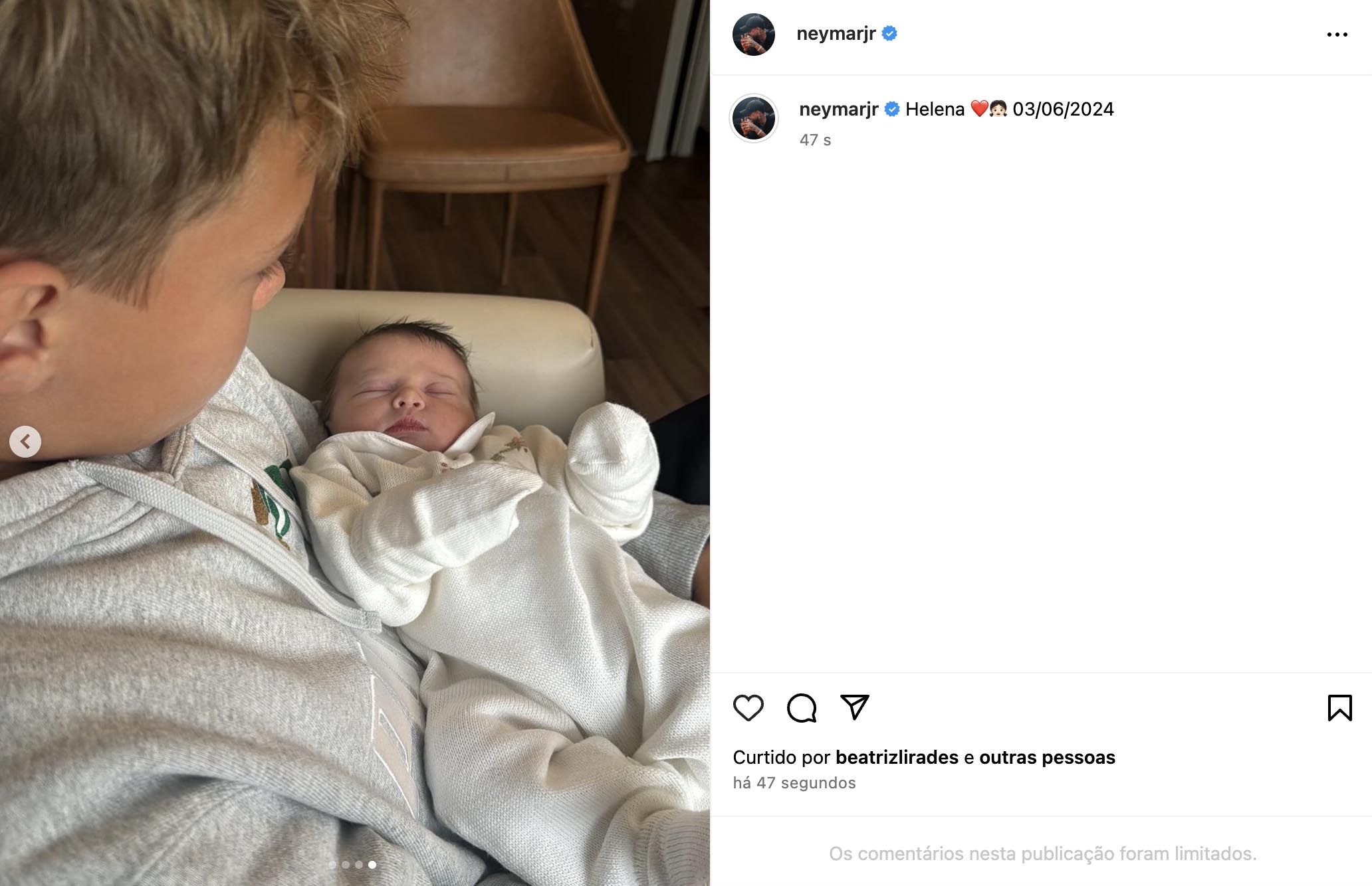 Helena, filha de Amanda Kimberlly e Neymar Jr - Foto: Reprodução / Instagram