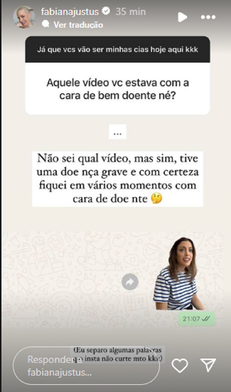 Fabiana Justus responde seguidor