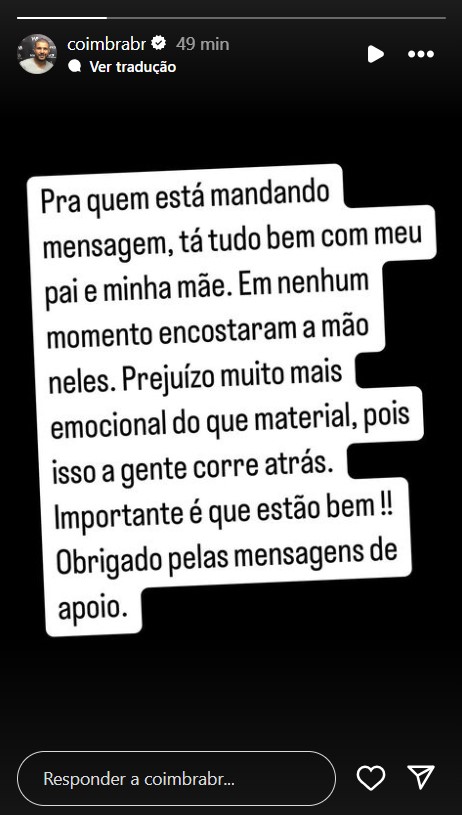 Filho de Zico sobre o roubo - Foto: Reprodução / Instagram