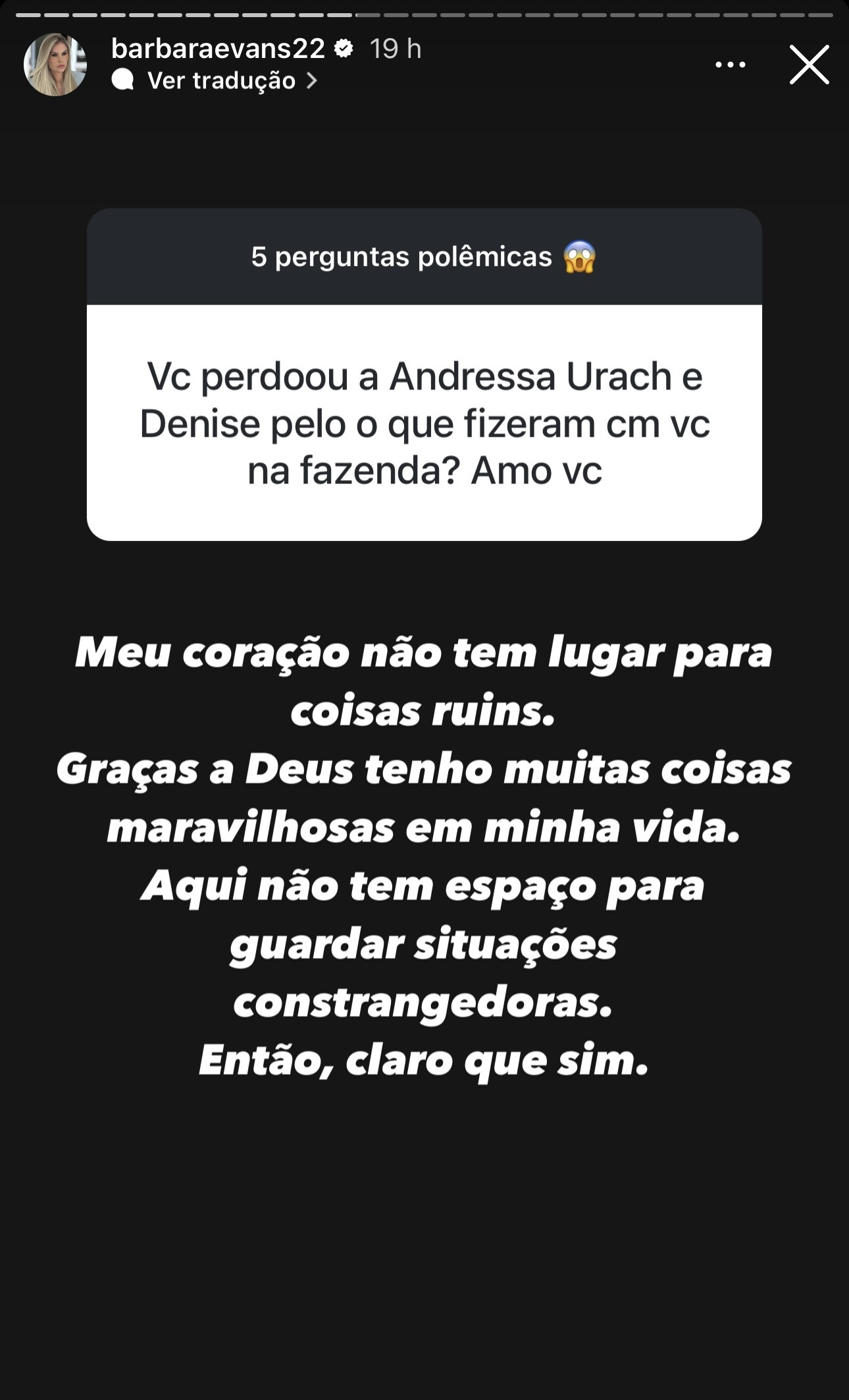 Bárbara Evans responde seguidor no Instagram