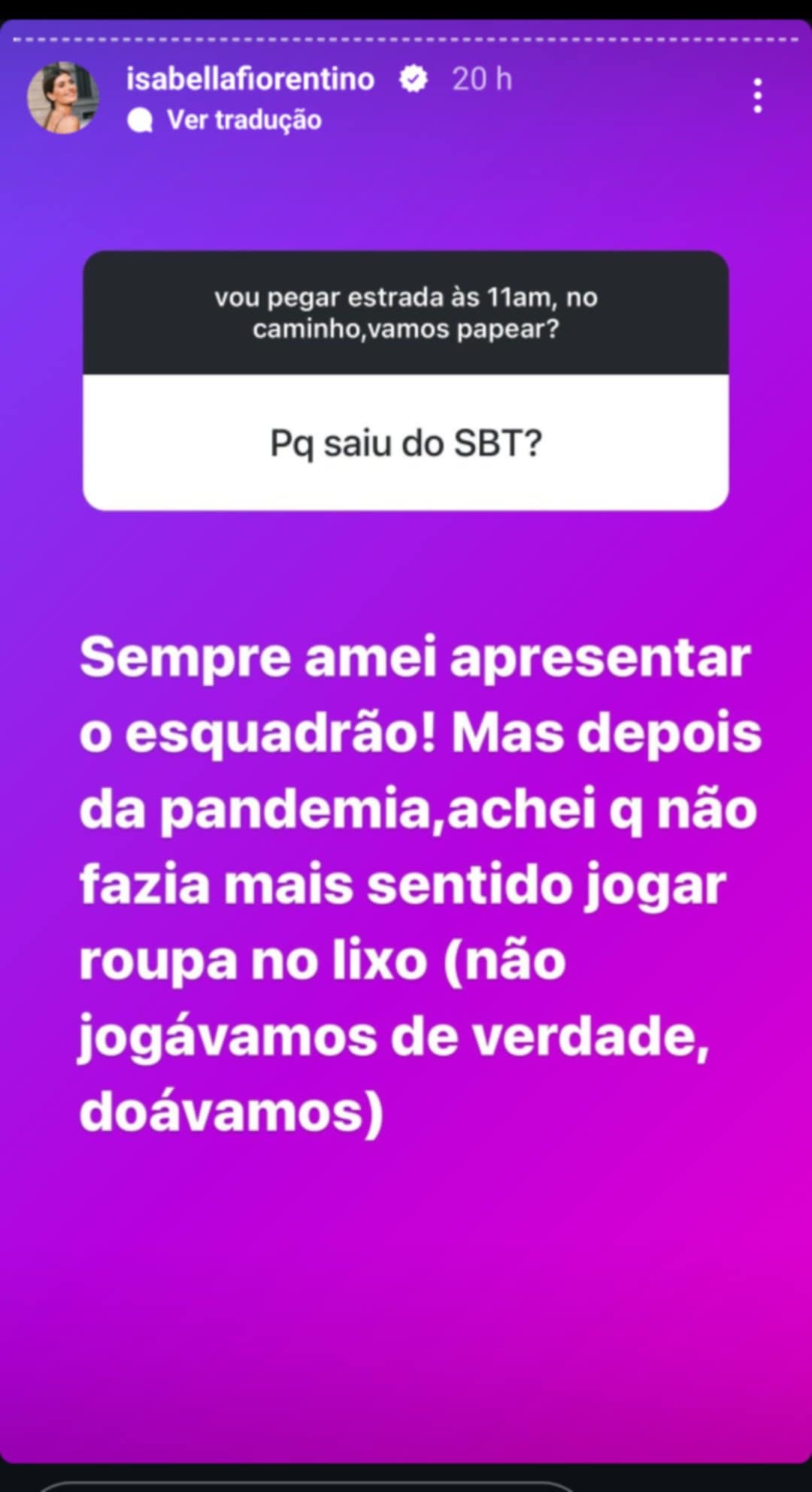 Isabella Fiorentino fala sobre esquadrão da moda