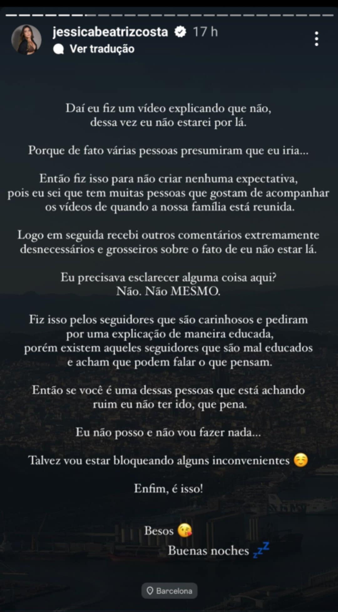 Jéssica Beatriz fala sobre não ir ao aniversário de Leonardo