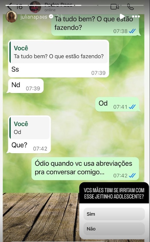 Juliana Paes mostra conversa com o filho (Reprodução/Instagram) 