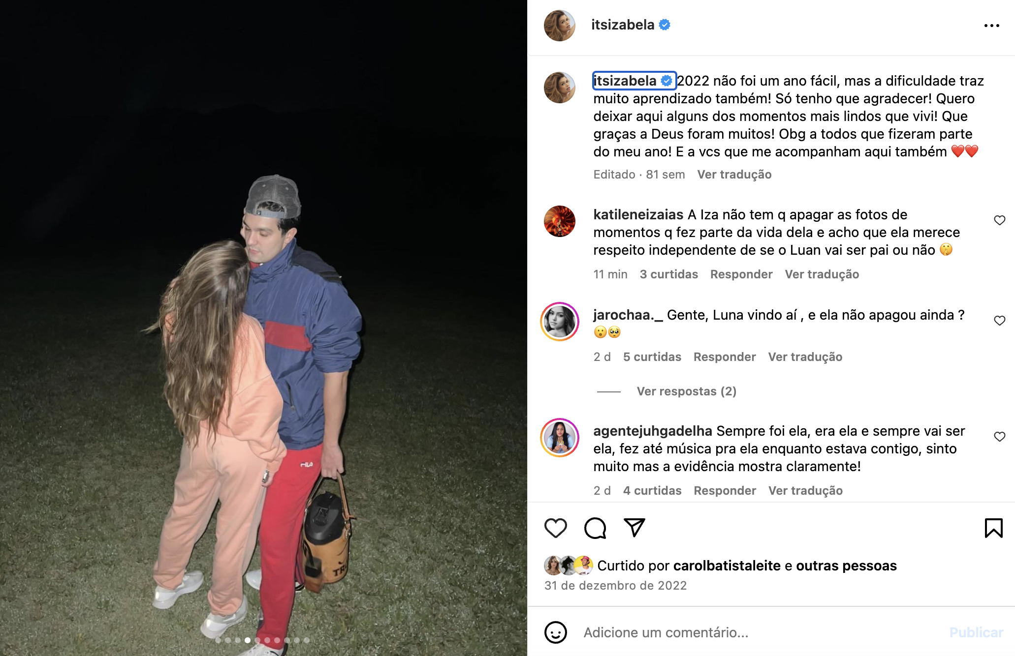 Post antigo de Izabela Cunha com Luan Santana - Foto: Reprodução / Instagram