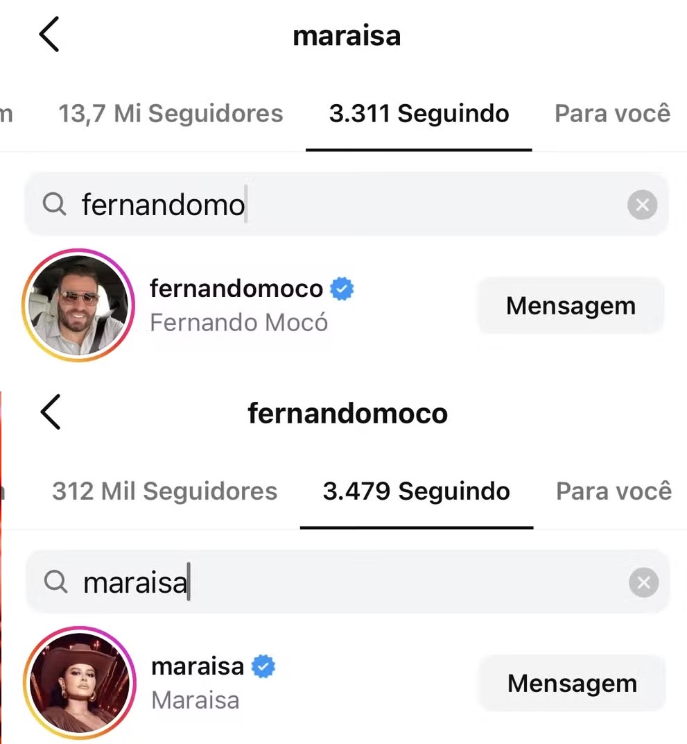 Maraisa e Fernando Mocó voltam a se seguir no Instagram 