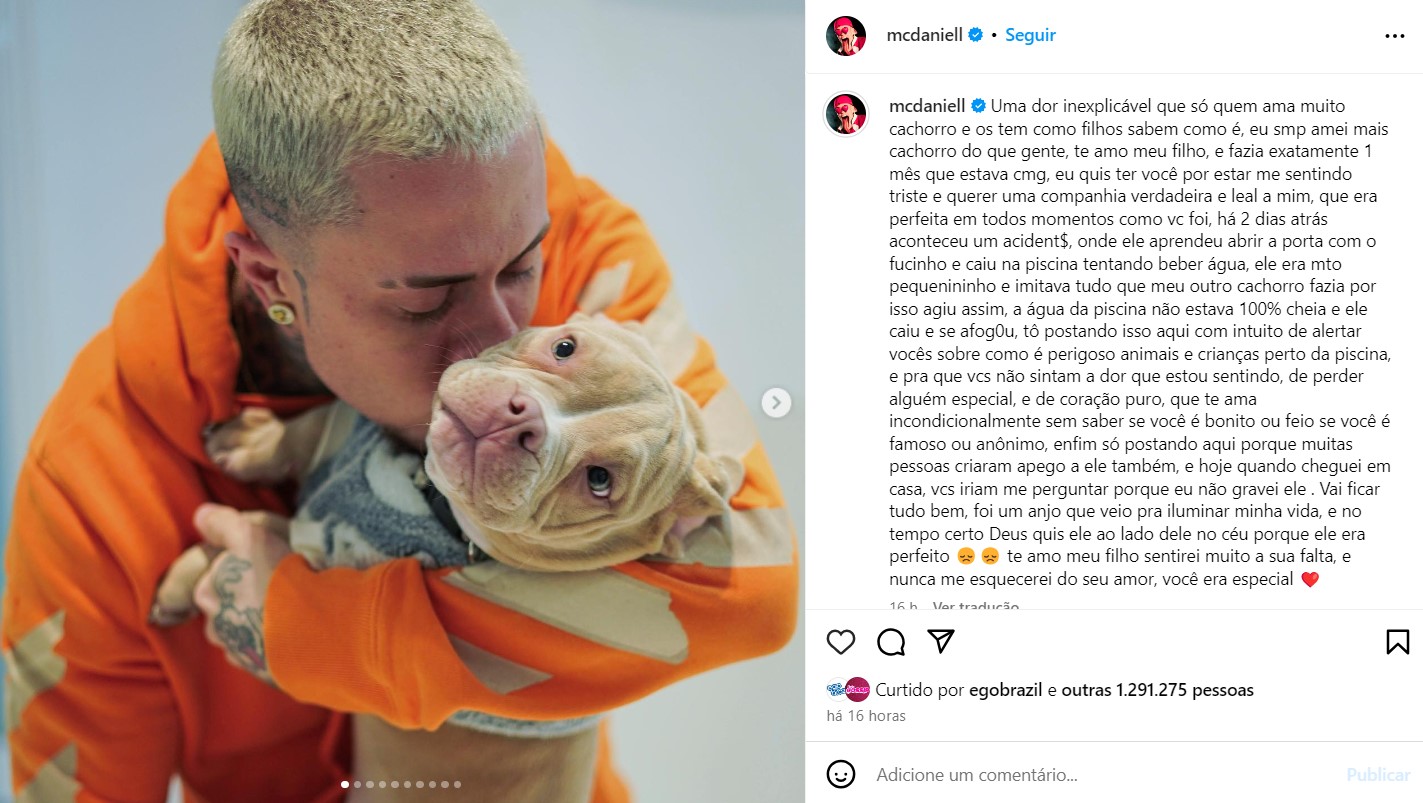 MC Daniel lamenta morte de cachorro - Foto: Reprodução / Instagram