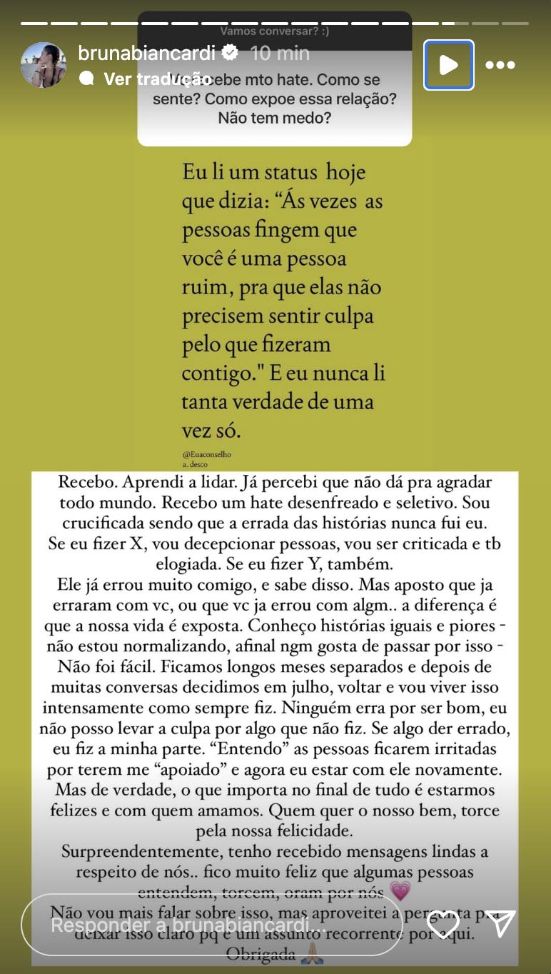 Post de Bruna Biancardi sobre Neymar