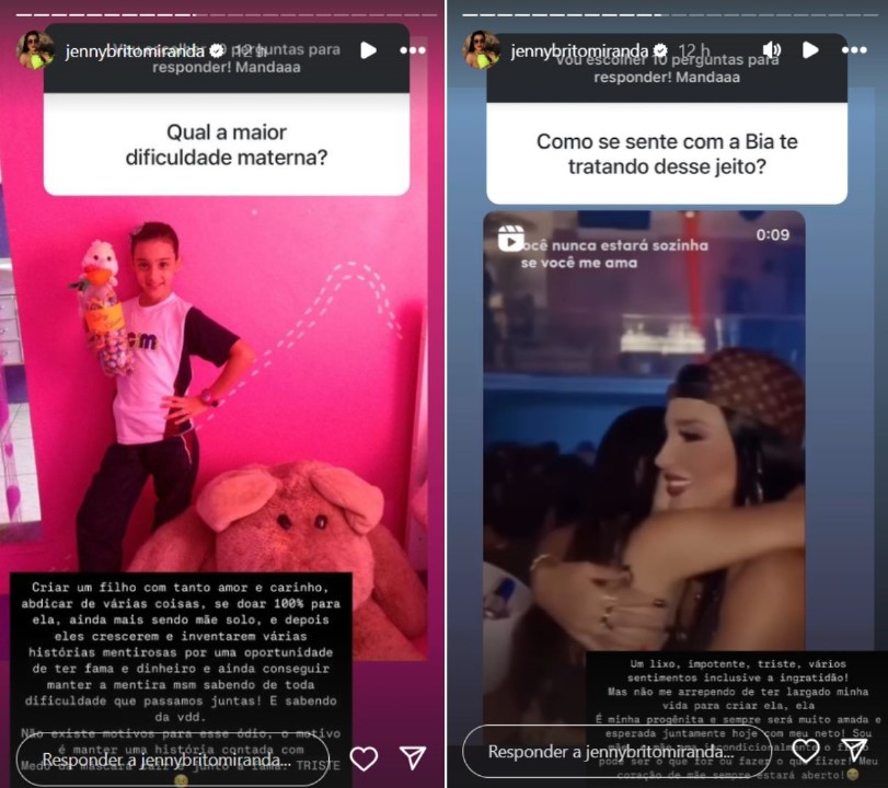 Jenny Miranda desabafa sobre relação com Bia - Reprodução / Instagram