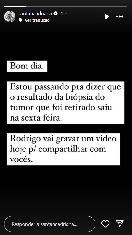 Adriana Sant'Anna revela que biópsia de Rodrigão saiu - Reprodução / Instagram